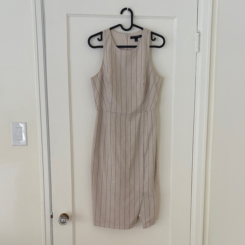 Banana Republic Beige Pinstripe Midi Dress